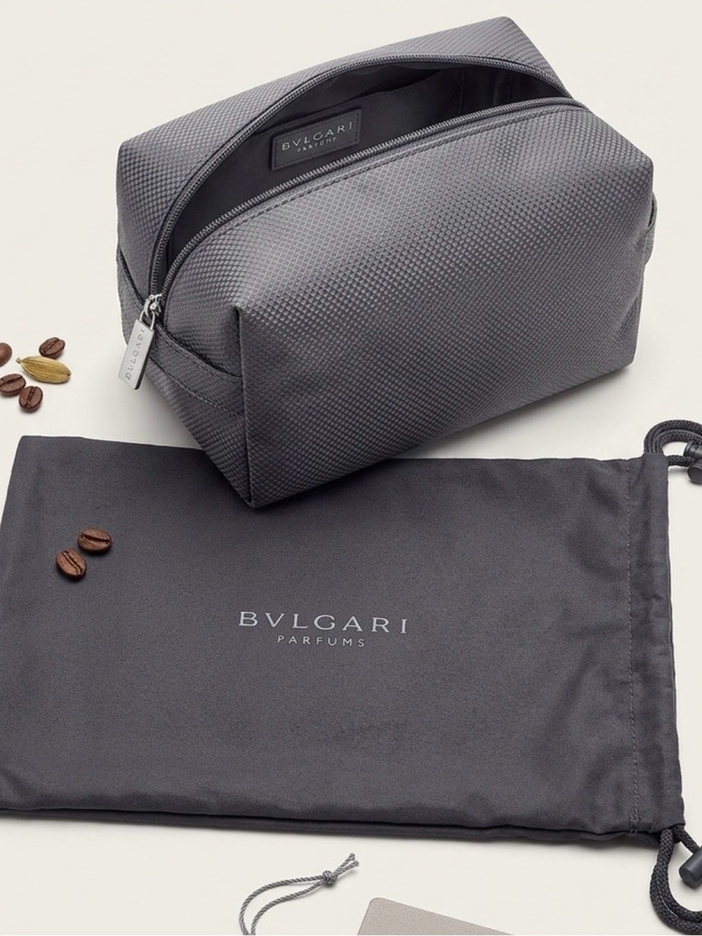 BULGARI PARFUME GRAY Toliette Bag w/Duster  ~Authentic~